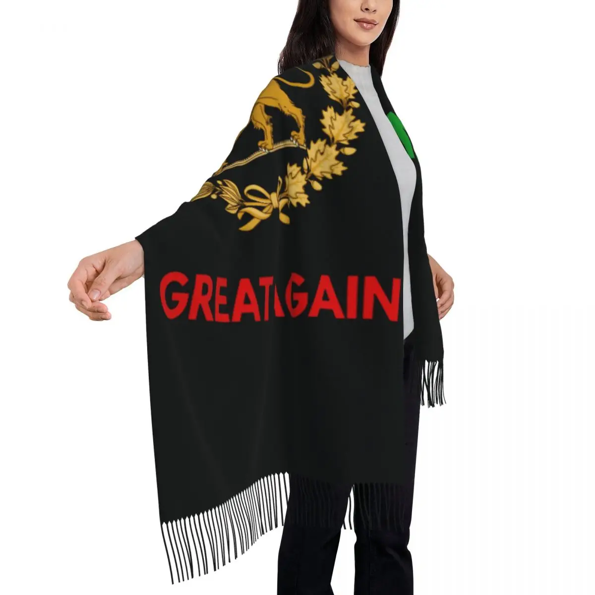 Scarf Make Iran Great Again Shiro Khorshid Lion And Sun Emblem Head Scarves with Long Tassel Shawls and Wraps Bufanda Mujer