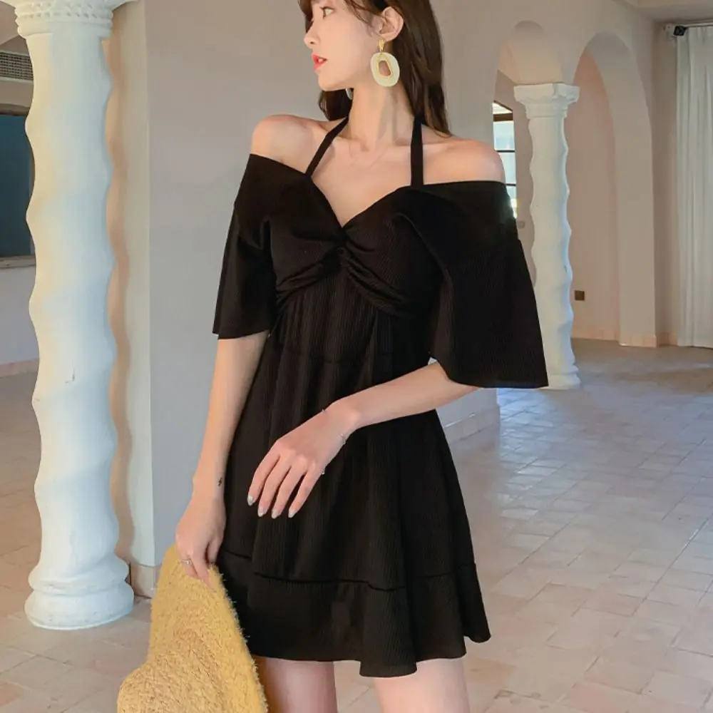 Lässige Sicherheitshose, Neckholder-Rock, Badeanzug, kurzärmelig, plissiert, Badebekleidung, Anzug, Strandmode, Badebekleidung mit gepolstertem Strand