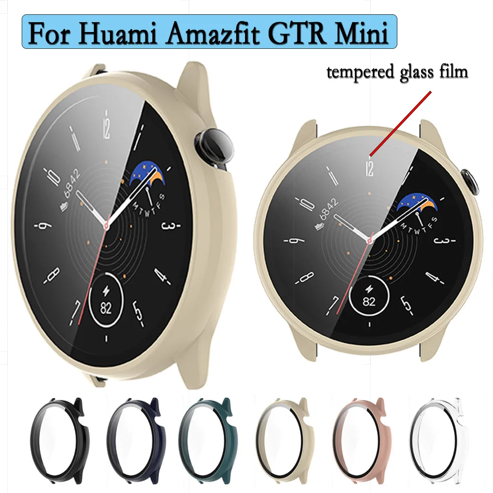 For Huami Amazfit GTR Mini Full Coverage PC Hard Case Cover With High-quality Tempered Glass Screen Protector Film