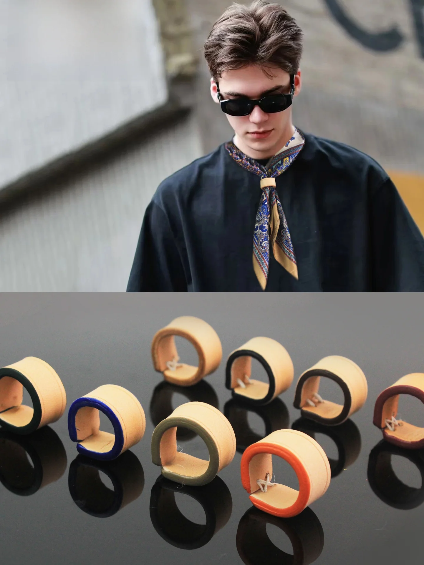 レトロ本革メンズスカーフバックル小型プレミアム固定リングスクエアスカーフバックルタイtシャツバックル革製品