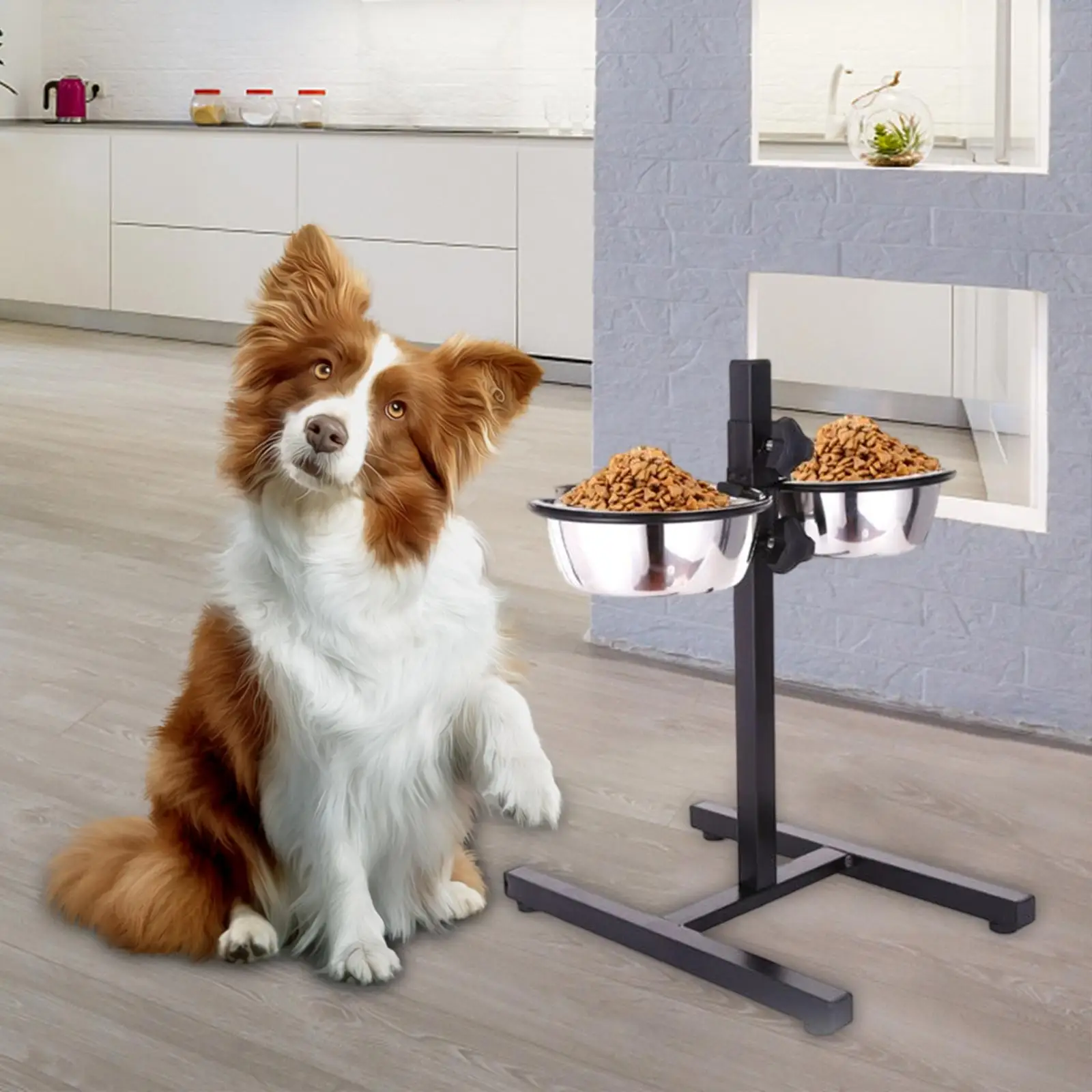 Removable Dog Raised Bowl Height Adjustable Dining Table Double Bowl Feeder