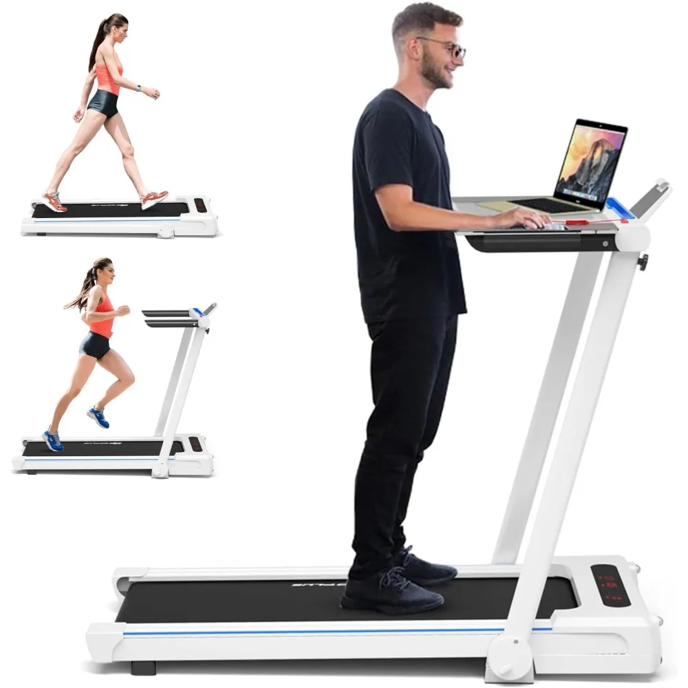 

3-in-1 Treadmill with Large Desk, 2.25HP Folding Electric Treadmills, LED Display, Blue Tooth Speakers, Walking Jogging Machine