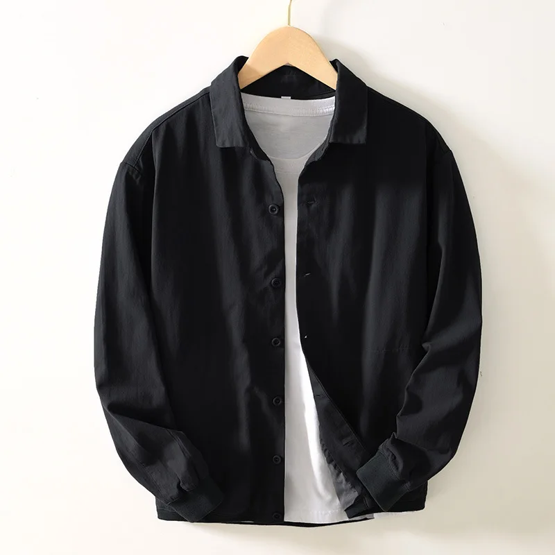 

Spring Autumn Men's Color Collar Jaet Casual Versatile Youth een Top Cotton Polyester Blend Long Sve irt