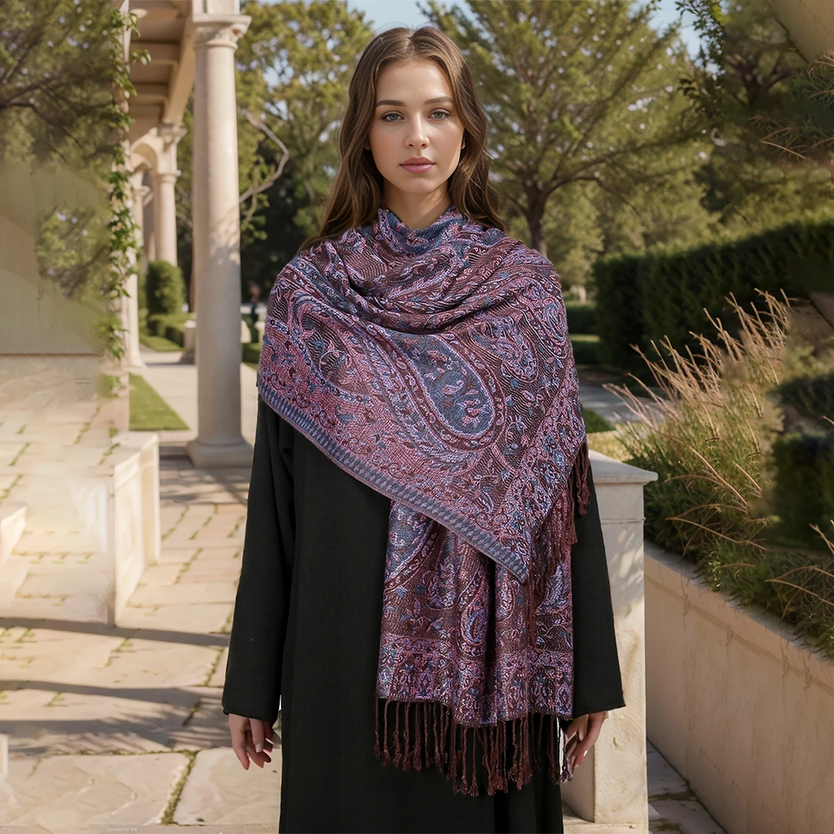 

New Jacquard Cashew Scarf Shawls For Women Muslim Hijab Headscarf Wraps Islamic Headband Turban Pashmina Bohemian Tassel Shawls