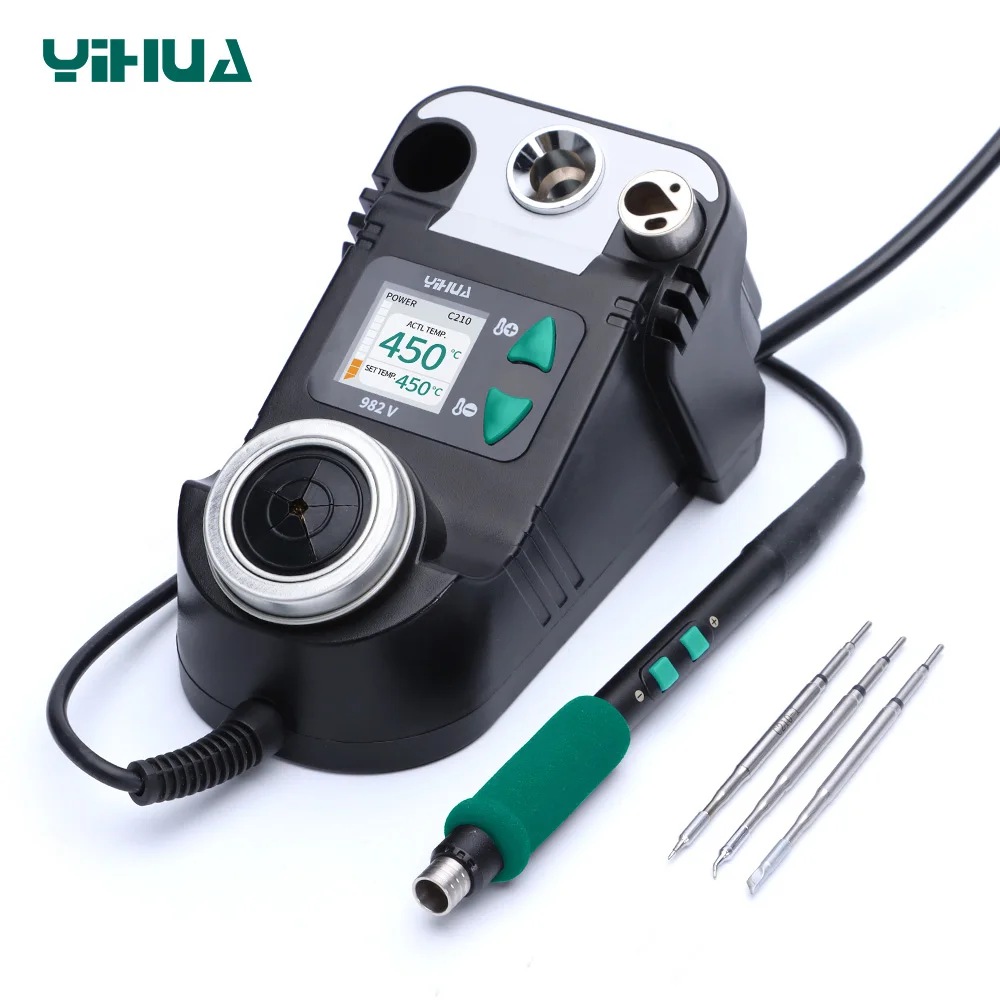 Kits de Soldadura YIHUA 982-V C210 C245, Estación de Retrabajo Electrónica de Calentamiento Rápido para Reparación de Electrónica con Microscopio