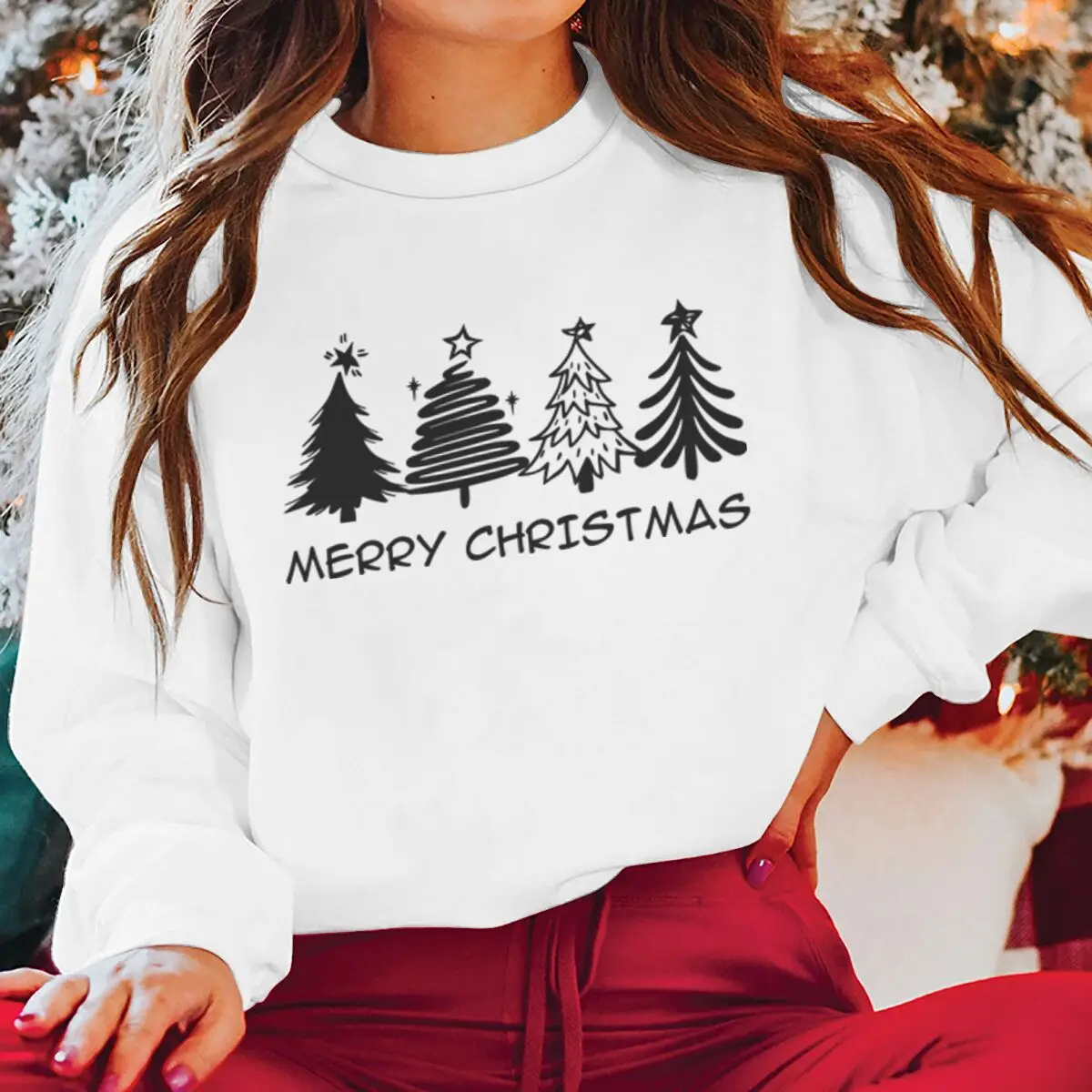 Frohe Weihnachten Sweatshirt Weihnachtsbaum Grafik Langarm Rundhalsausschnitt Damen Weihnachten Sweatshirts Urlaub Pullover Tops