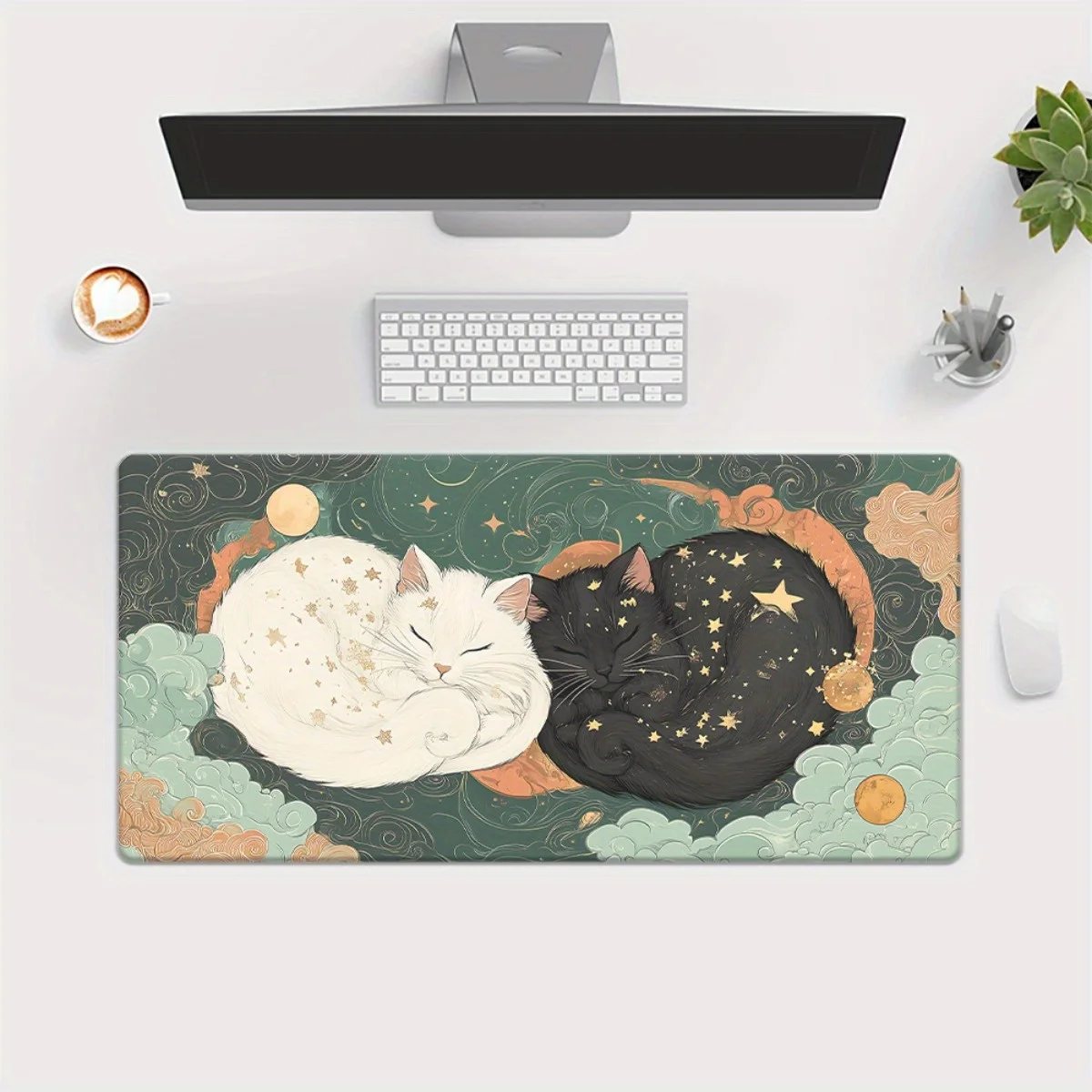 Antypoślizgowa gumowa podstawa podkładki pod mysz Sleeping Cat and Star nadaje się do dekoracji biur i komputerów stacjonarnych dla graczy.