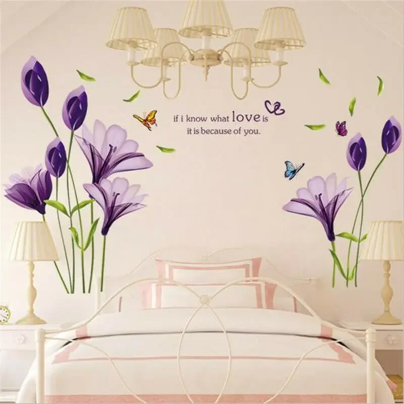 Bedroom Wall Sticker Home Adhesive Decal Decoration Lily Living room PVC Porch Removable TV Background Waterproof