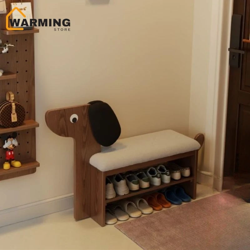 Warming Solid Wood Dog Shoe Stool Door Home Cute Creative Shoe Rack Wear Shoe Stool Into The Door Shoe Cabinet Seat Silla