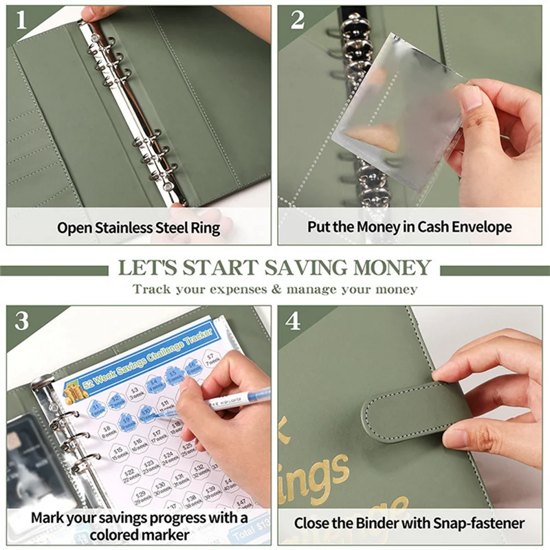 A29F-52 Week Money Saving Challenge Binder,Money Saving Binder With Savings Challenges Book And Cash Envelopes