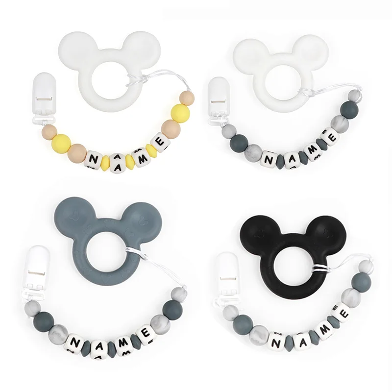 Mordedor de silicona de dibujos animados de Mickey para bebé, regalo de lactancia de grado alimenticio, sin BPA, juguete de dentición para bebé, accesorios de anillo, 10 Uds.