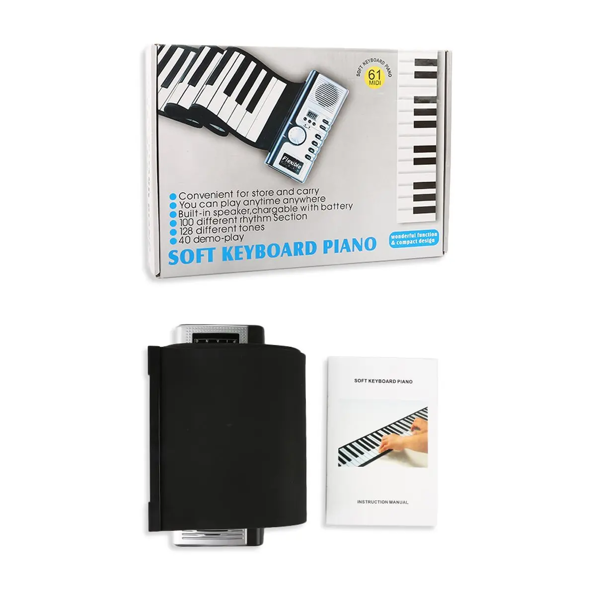 61key Hand-rolled Piano with Horn Children Adult Silicone Electronic Keyboard Enlightenment Piano Children's Musical Instrument