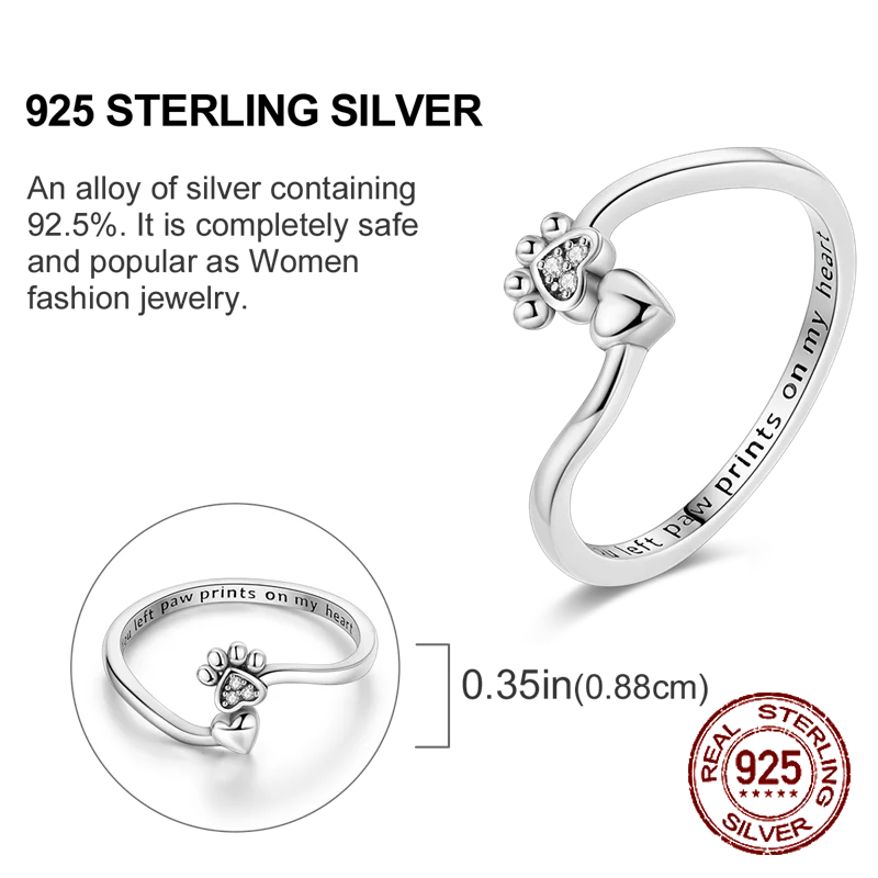 Original Solid PURE 925 เงินสเตอร์ลิงน่ารักแมวนิ้วมือแหวนผู้หญิงสาวแหวนของขวัญเครื่องประดับสําหรับแฟน