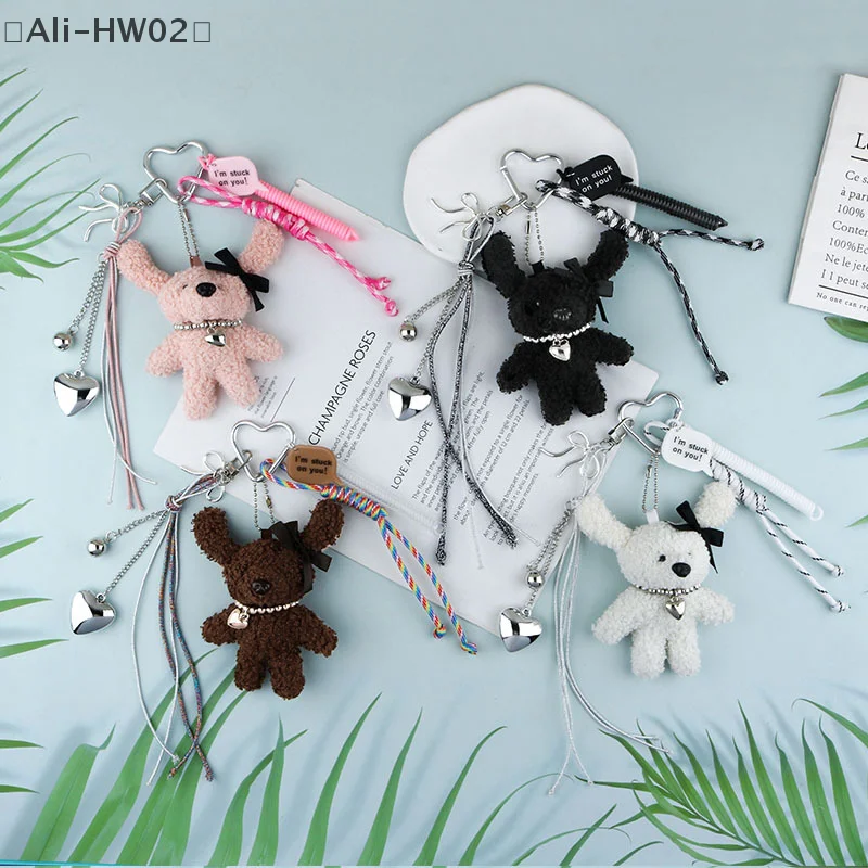 Love Pendant Colorful Rope Tassle Cute Bear Keychain Plush Doll Fashion Bag Charms Hanging Accessories