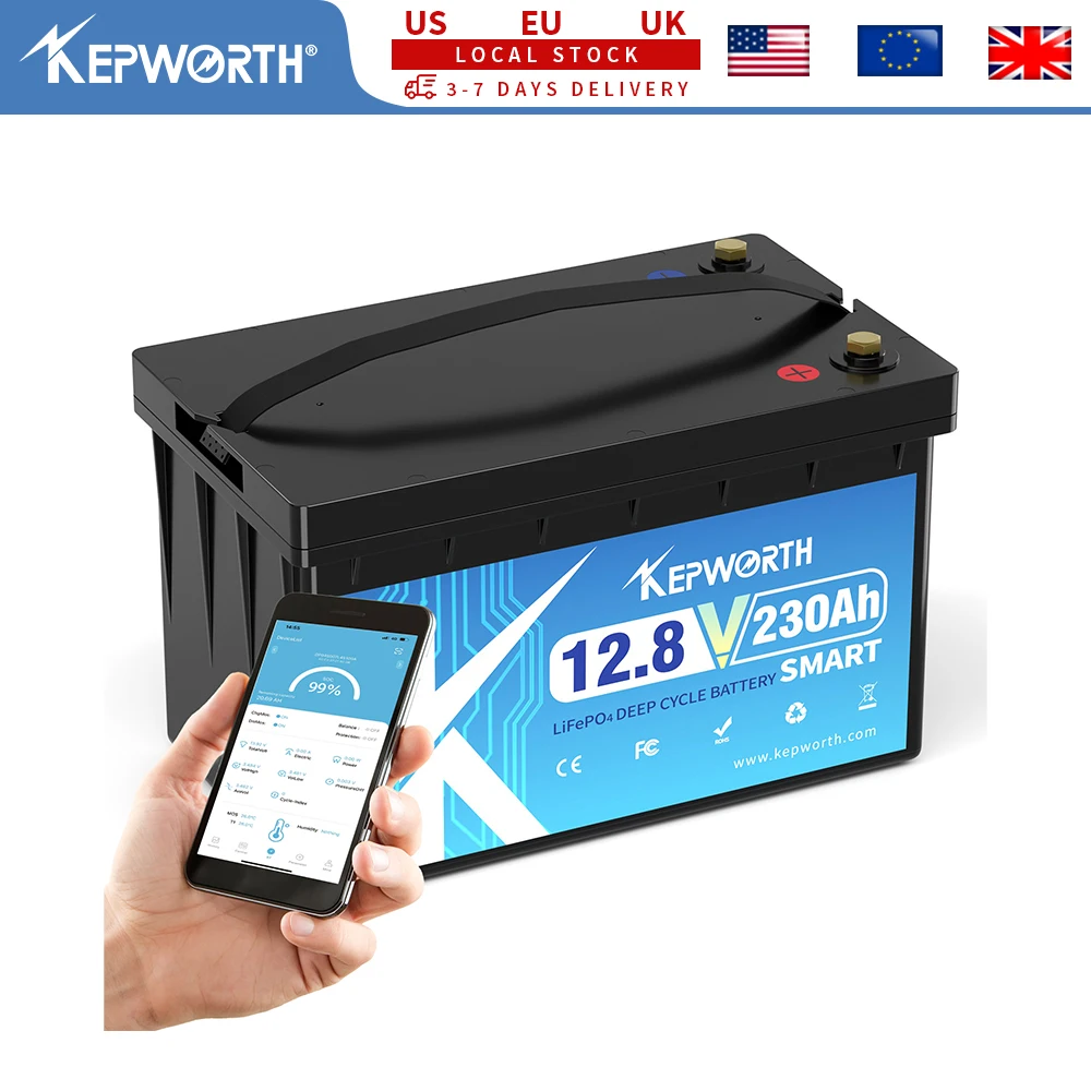 

12V 230Ah LiFePO4 Batteries, Built-In 200A Bluetooth BMS with Low-Temp Protection, for RV, Boat, Solar System, Trolling Motors e