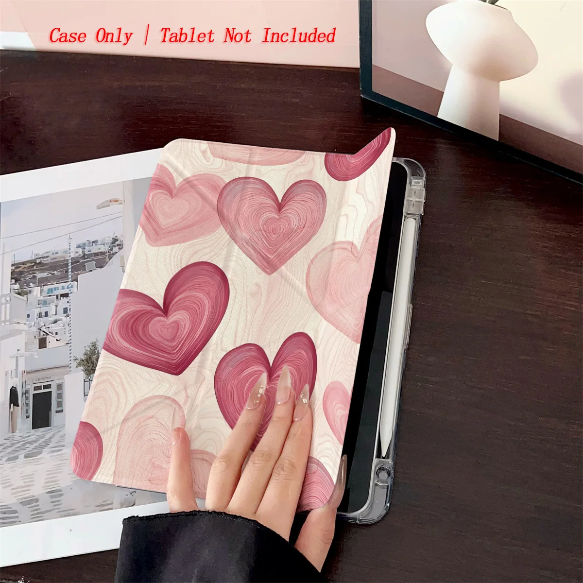 Sweet Y-Fold Acrylic Pink Hearts iPad Case For Apple iPad Pro 11/12.9 Air 3/4/5 Mini 5/6 8th-10th Gen Cover