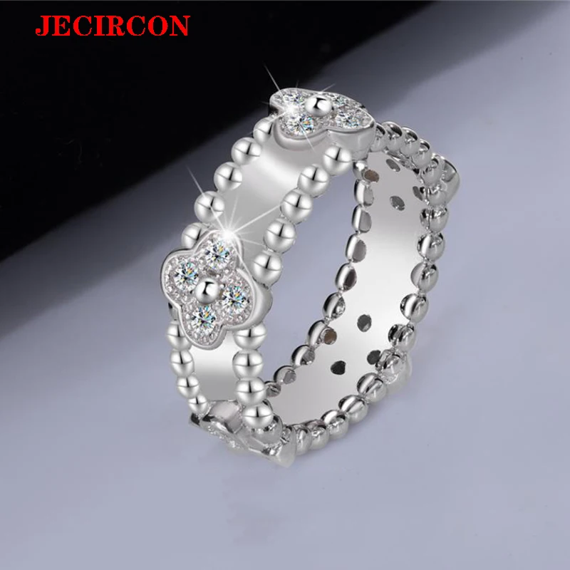 

JECIRCON Элегантное женское широкое кольцо из стерлингового серебра S925, полная дрель, муассанит, изысканная инкрустация цветком сливы, роскошные ювелирные изделия