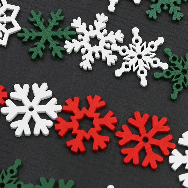 (50 Pieces/pack) 23mm Christmas Snowflake Wood Chips Colorful Diverse New Year\'s Holiday Party Window Decoration Props Toys DIY