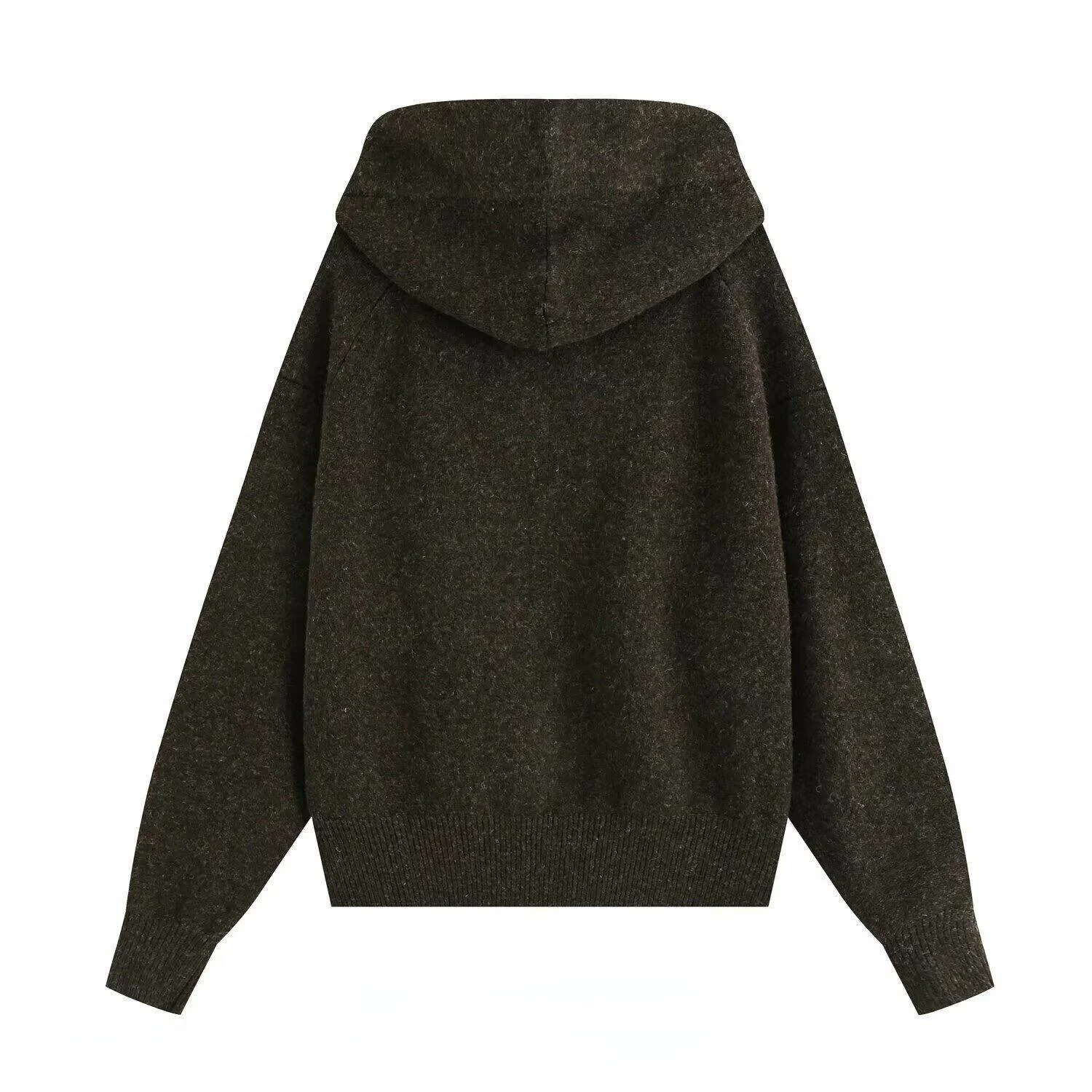 Autumn 2026 Casual Women's Knitted Long Sleeve Hoodie with  Knot Design Fashionable Open Cardigan Style Top