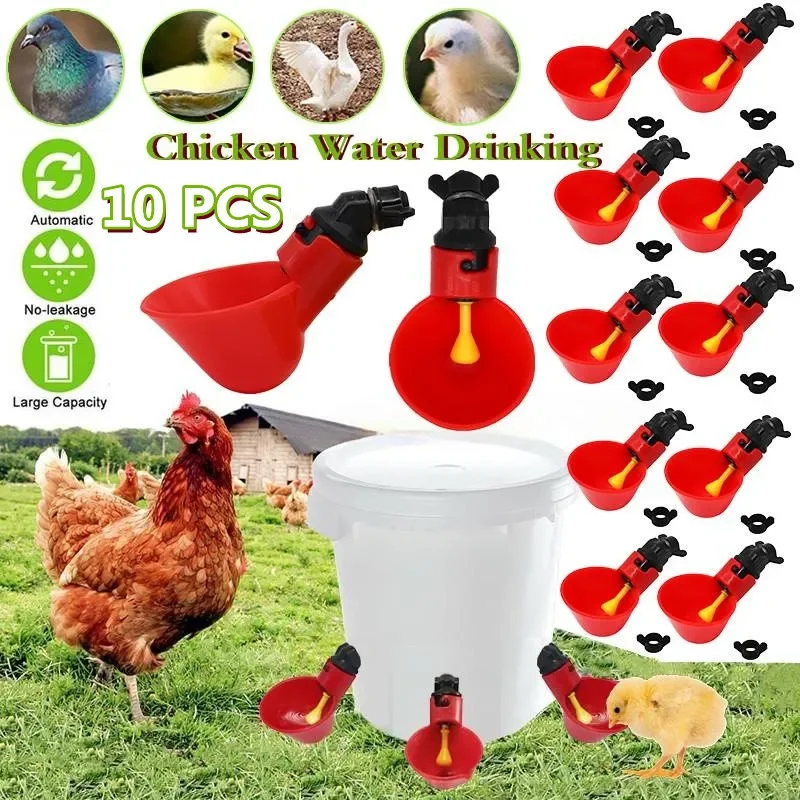 

10PCS Chicken Drinking Cup Chicken Feeder Farm Coop Plastic Automatic Drinker Easy Installation with Screws