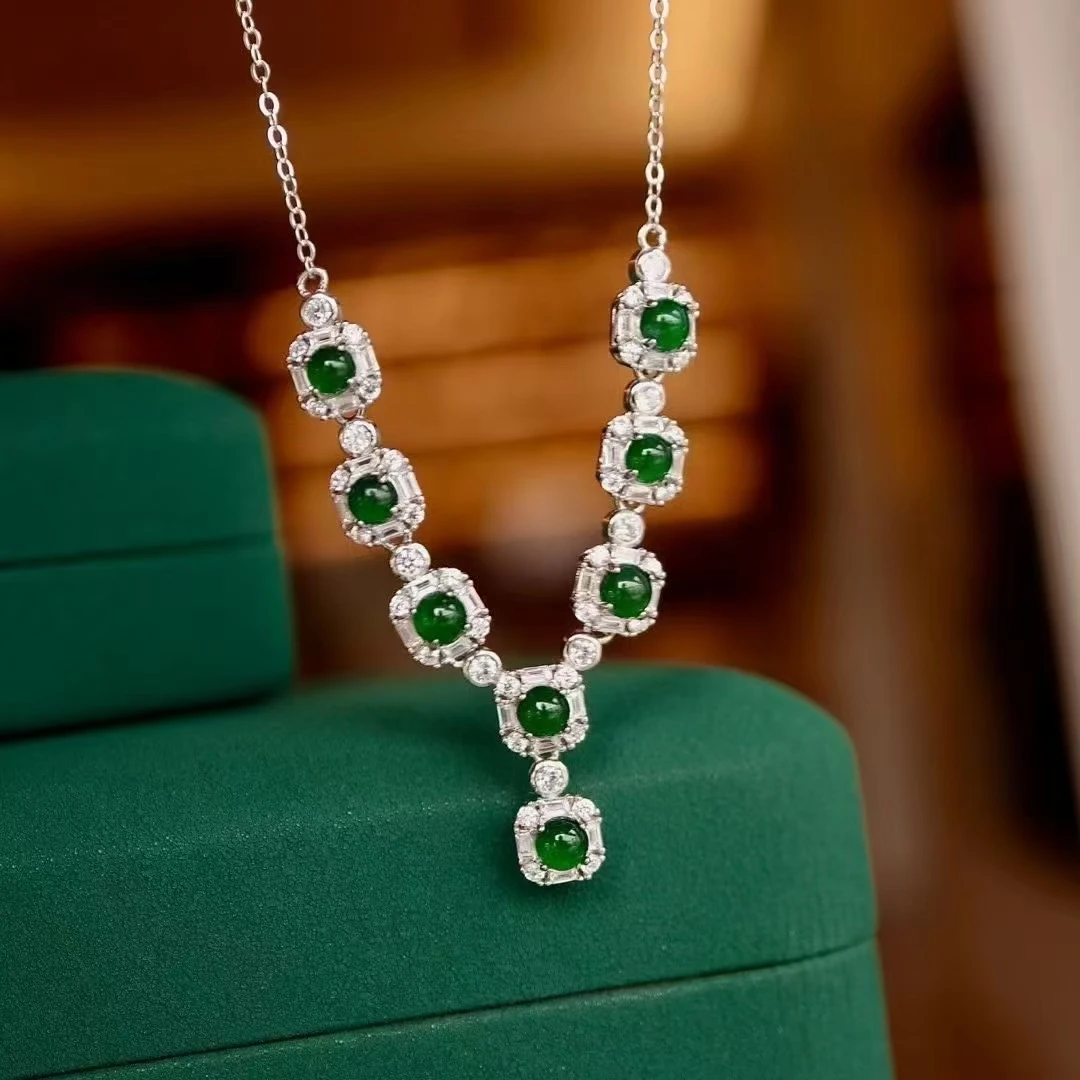 

Luxury High Quality 4mm Natural Jadeite Dinner Party Necklaces Bling Full Diamond Neck Chain Choker Fine Jewelry Dropshipping