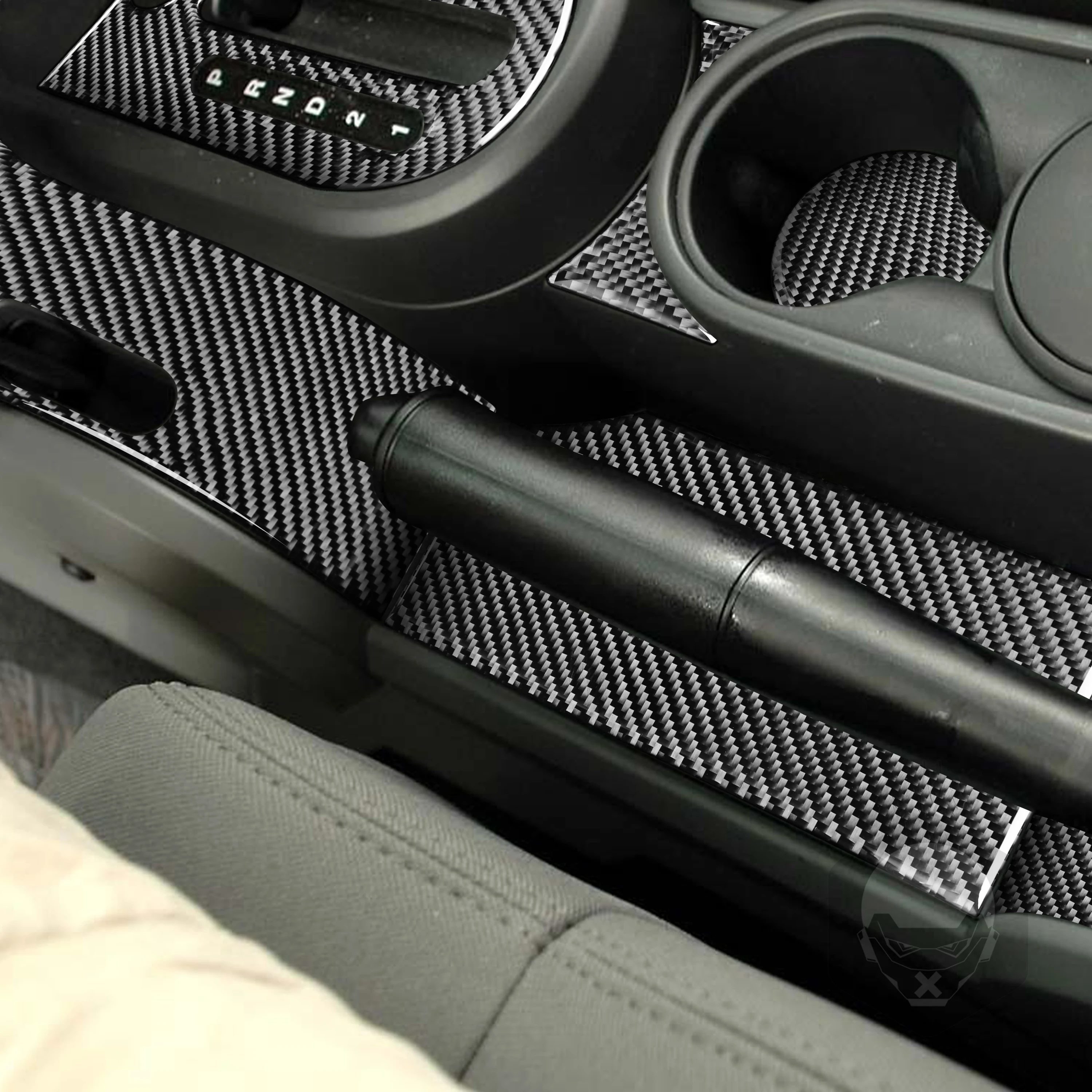 For Jeep Wrangler 2007-2010 Carbon Fiber Gear Shift Water Cup Holder Handbrake Panel Set Decorative Cover Car Accessories Stick