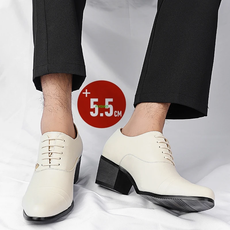 

Men's Lace-Up Elevator Oxfords 5.5CM Heel Formal Wedding Business Casual Shoes Leather Elegant Multi-Occasion Gentleman Loafers