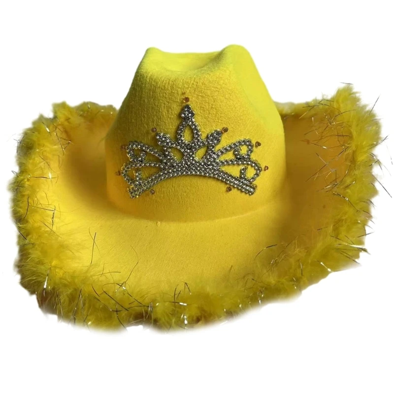 Shinning Tinsel LED Brim Cowboy Hat for Women Girl Cowboy Party Hat