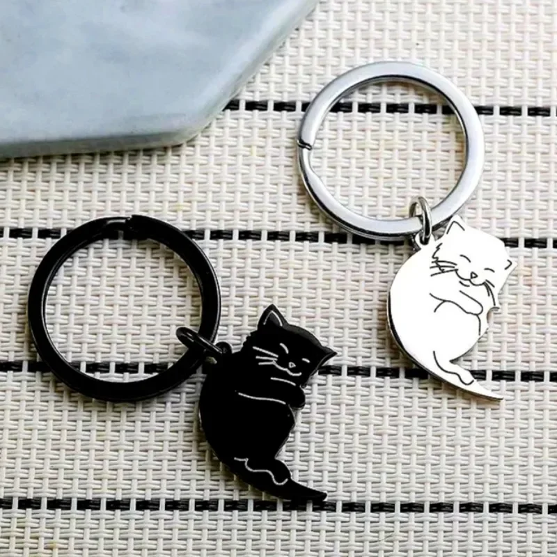 Bijpassende kat sleutelhanger set voor koppels roestvrij staal kattenliefhebbers cadeau voor vriend schattige sleutelhanger liefhebbers bijpassende paar hanger