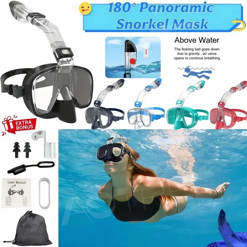 

2026 New Underwater Snorkeling Half face Face Swimming Mask Set Scuba Diving Respirator Masks Anti Fog Safe Breathing for Adult