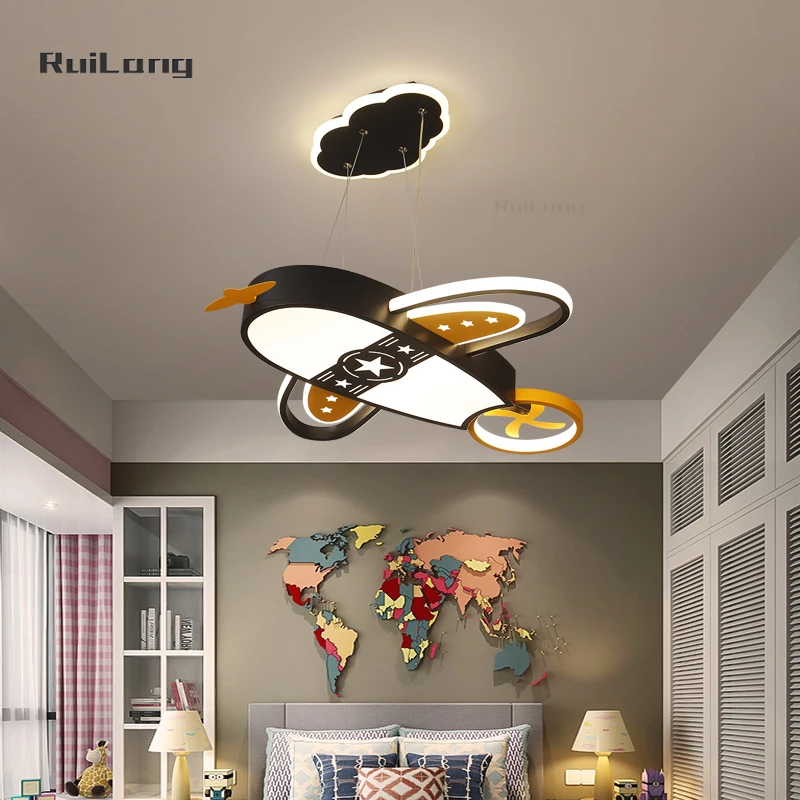 

Airplane Lamp Chandelier Children's Bedroom Blue Black Cute Aircraft Light Study Boys Kids' Room Ceiling Light Люстра Потолочная