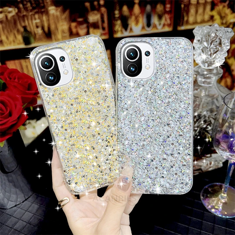 Mi11lite Luxury Glitter Silicone Case On For Xiaomi Mi 11 Lite 4g 5g 11t Mi11t Pro Shockproof Soft Back Cover Xiaomi11 Mi11 Lite