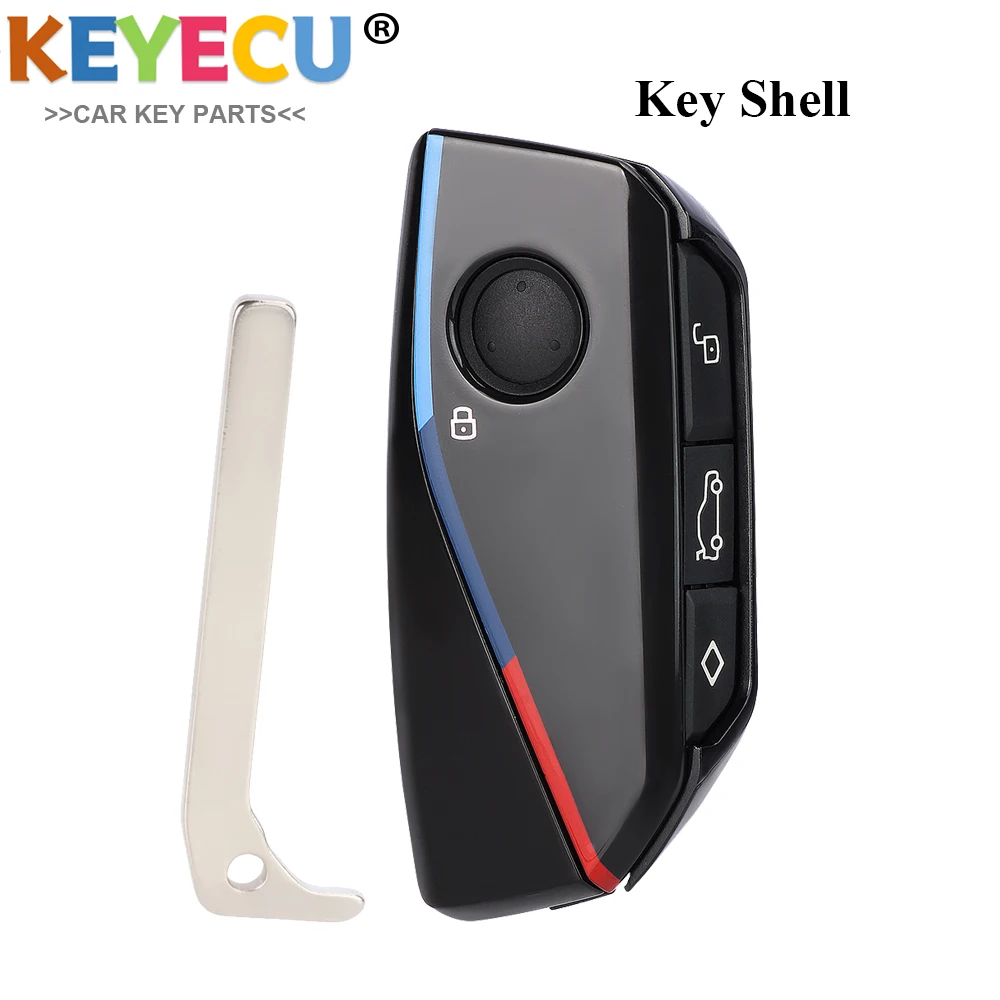 KEYECU Smart Remote Car Key Shell Case for 2022 2023 2024 2025 BMW i5 i7 iX X1 X5 X6 X7 XM Z4 , Fob 4 Buttons with uncut blade