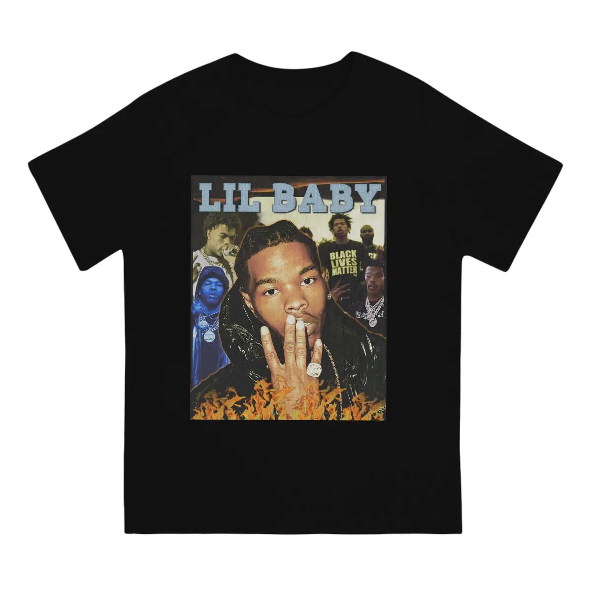 Lil Baby Fire Vintage T-Shirts Men Rapper Lil Baby Novelty Cotton Tees Round Collar Short Sleeve T Shirt Summer Tops