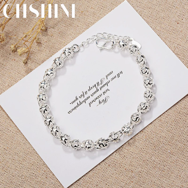 

Fine Pretty lovely Hollow ball Chain 925 sterling Silver Bracelet for Women Fashion Wedding Party Couple gifts Jewelry