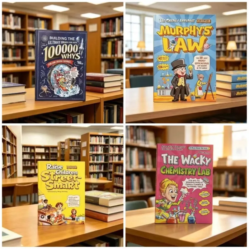 Kids English Comic Book 4Pcs Set, Science Educational Storybook,100000 Whys,Murphy's Law,Chemistry Lab,Reading Gift Age 8-12