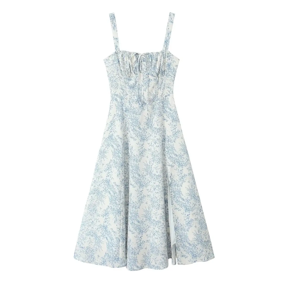 

Sexy Sleeveless Waist-Cinching Split Dress Floral Print Beach Dress High Waist Zipper Closure Spring Summer Autumn Women's Dress
