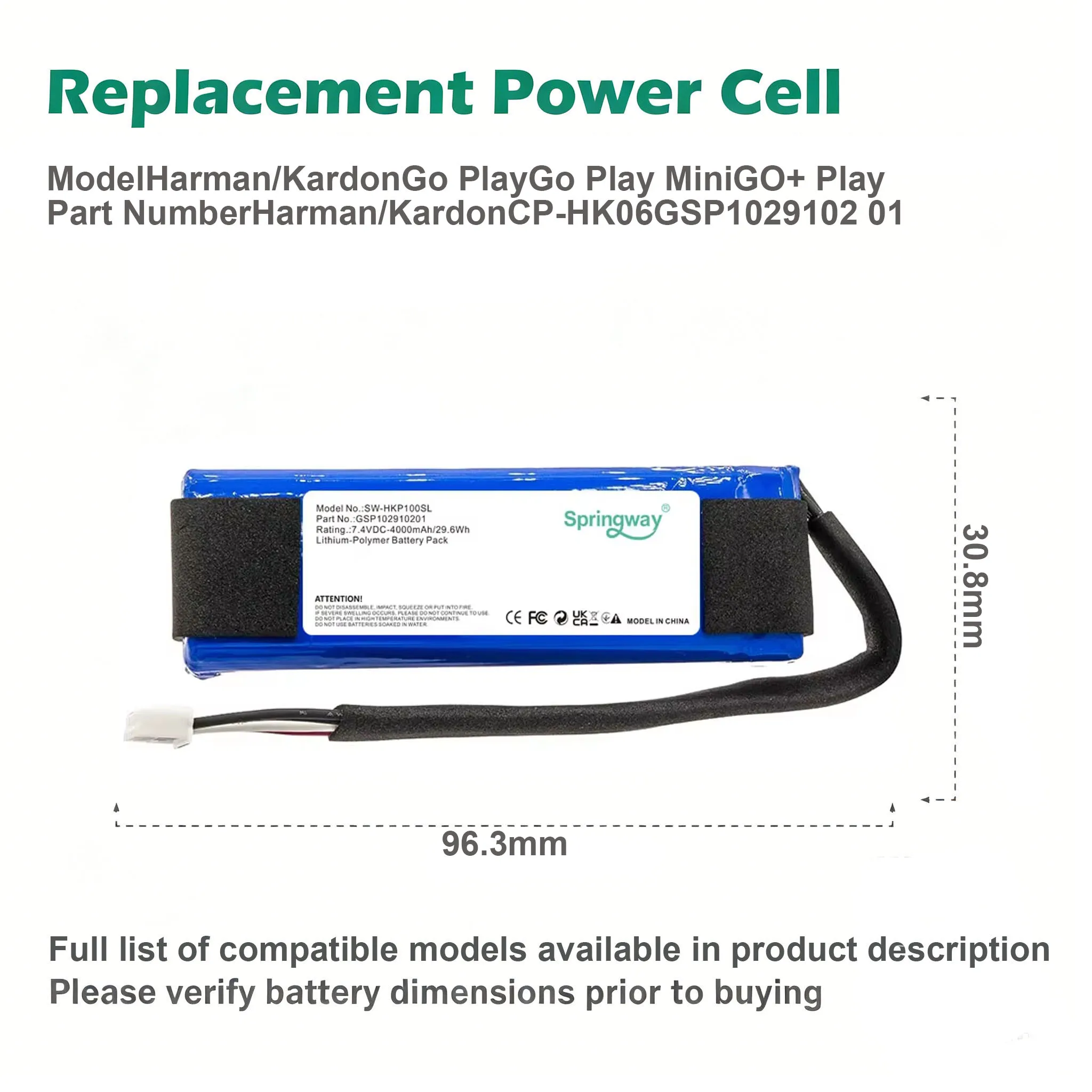 Battery For Harman/Kardon Go Play Go Play Mini GO+ Play Part Number CP-HK06 GSP1029102 01  4000mAh