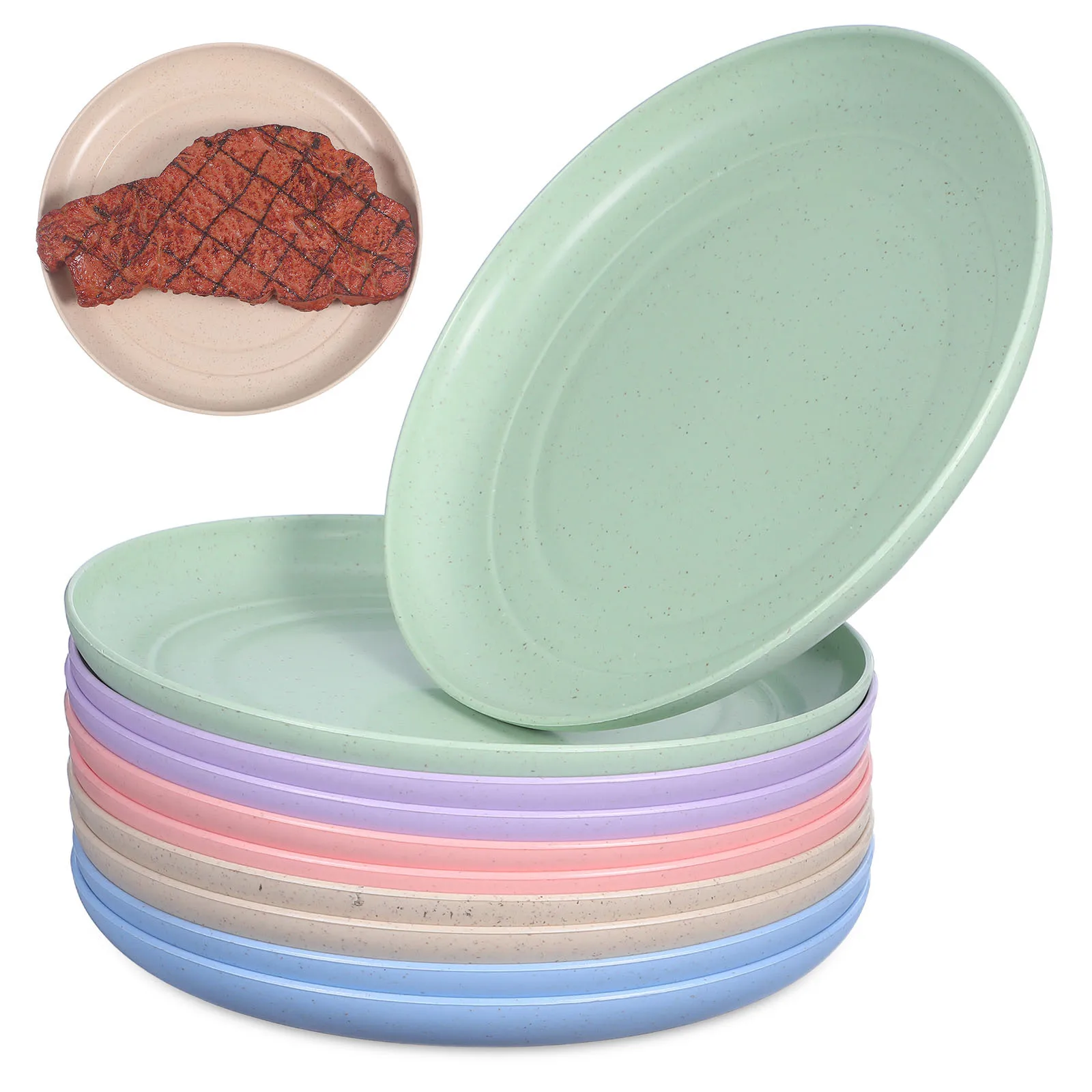 

10pcs Wheat Straw Plates Unbreakable Degradable Round Lightweight Food Serving Dish For Snack Fruit Salad Home Use Reusable