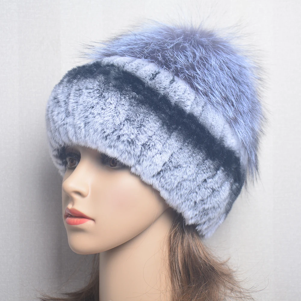 2024 Hot Sale Women Winter Fur Knitted Hats Real Rex Rabbit With Real Genuine Fox Fur Warm Fashion Female Quality Real Fur Caps