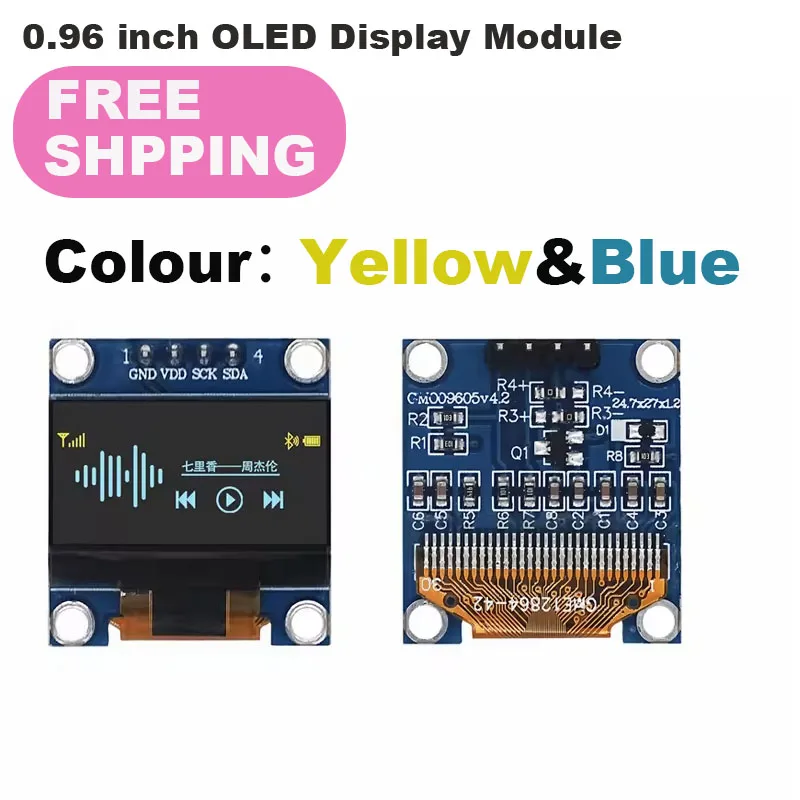 1-10PCS 0.96 인치 OLED 디스플레이 모듈 I2C IIC SPI 직렬 128X64 SSD1315 LCD 3.3-5V 4 핀 Arduino 용 흰색/파란색/노란색 파란색