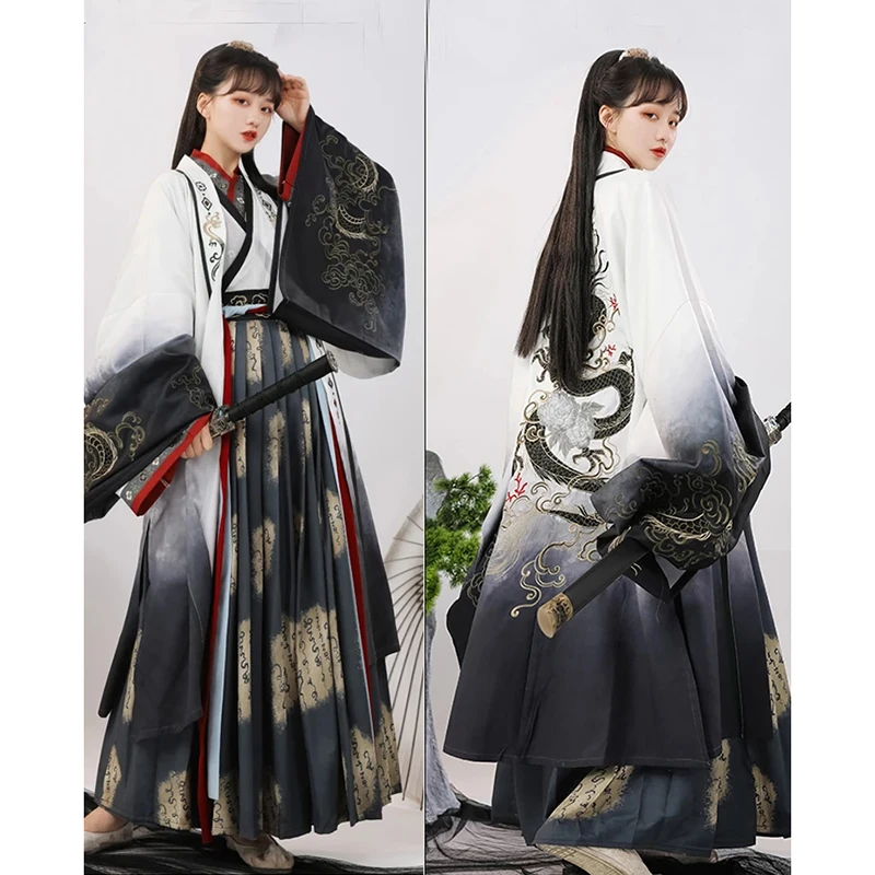 Chinese Dress Women Ancient WeiJin Hanfu Traditional Embroidery Tang Dynasty Dresses Style Folk Dance Men Cosplay Kimono Costume