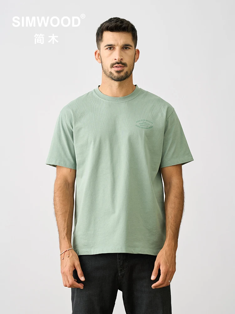 SIMWOOD 2024 Summer New Oversize T-shirt Men 265gsm 100% Cotton Fabric Comfortable Breathable Basic Tops