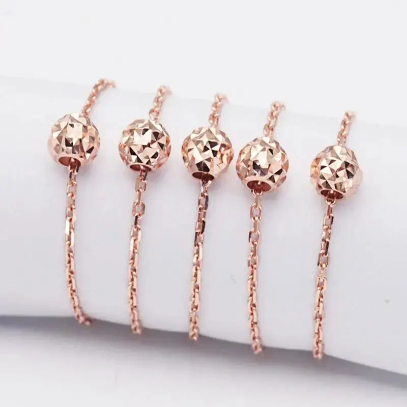 585 Purple Gold Plated 14k Rose Gold Sparkling Round Bead Chain Rings for Women Adjustable Classic Design Simple Charm Jewelry
