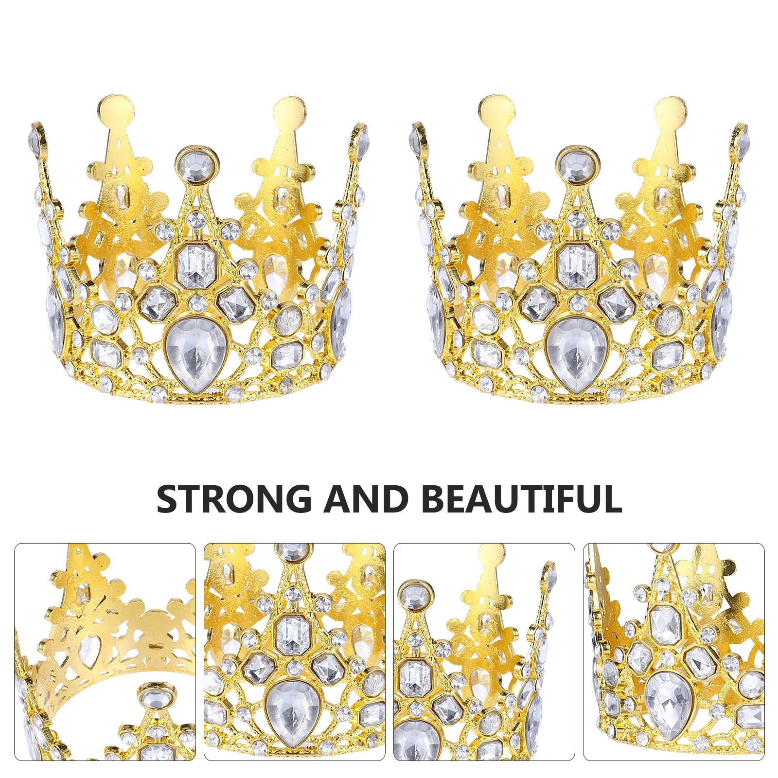 

2 Pcs Birthday Crown Cake Topper Children's Mini Golden Small Crystal Dessert nament Celebration Supplies