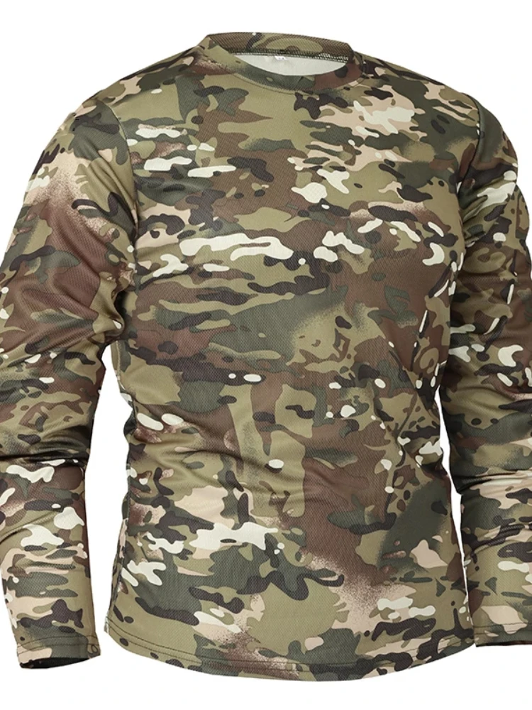 Men's tactical long sleeve camouflage T-shirt, spring and autumn quick drying military shirt, cotton like fabric