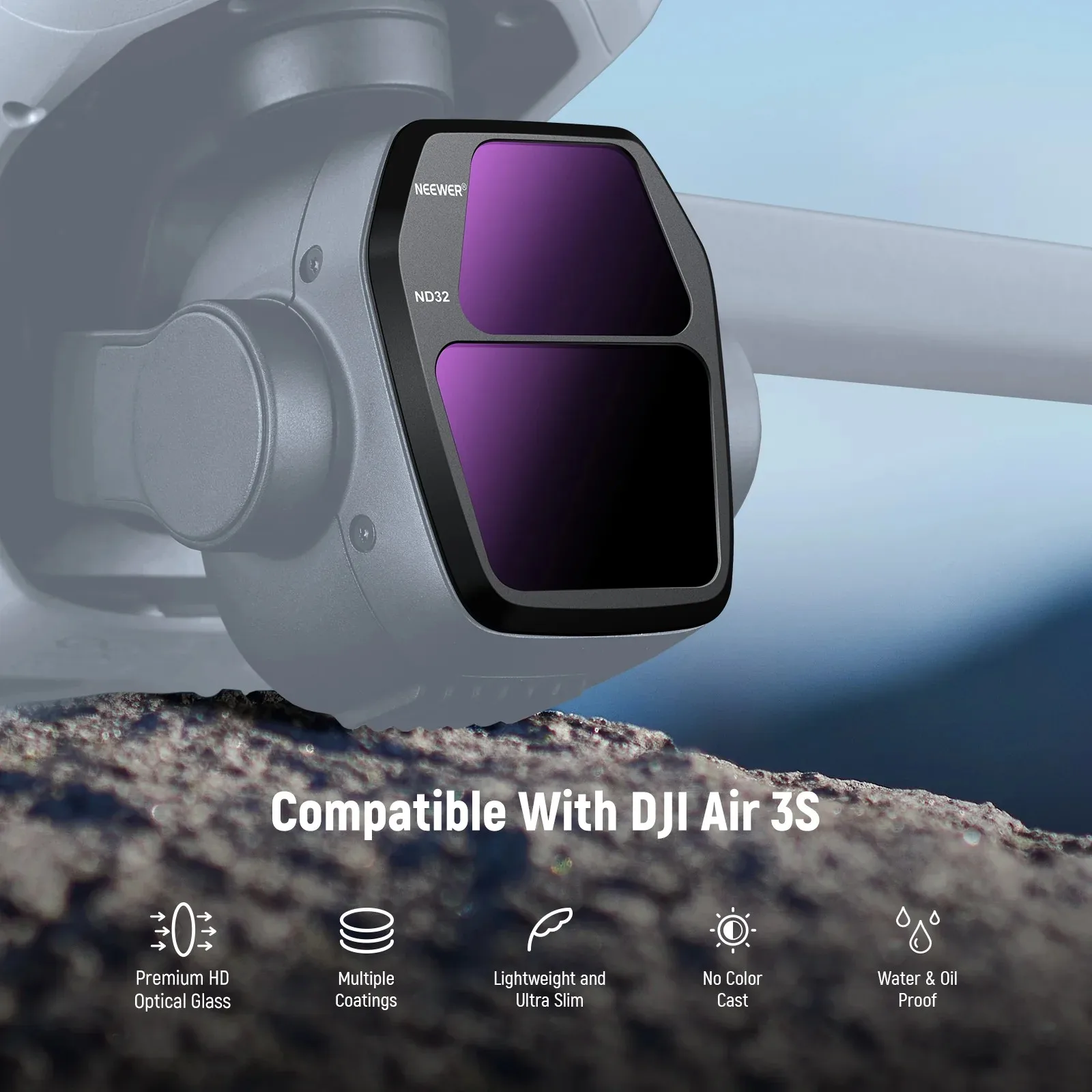 NEEWER FL-A85 FL-A86 Multi-Coated ND & CPL Filter Kit Anti-Reflection Aerial Accessory Fit DJI Air 3S