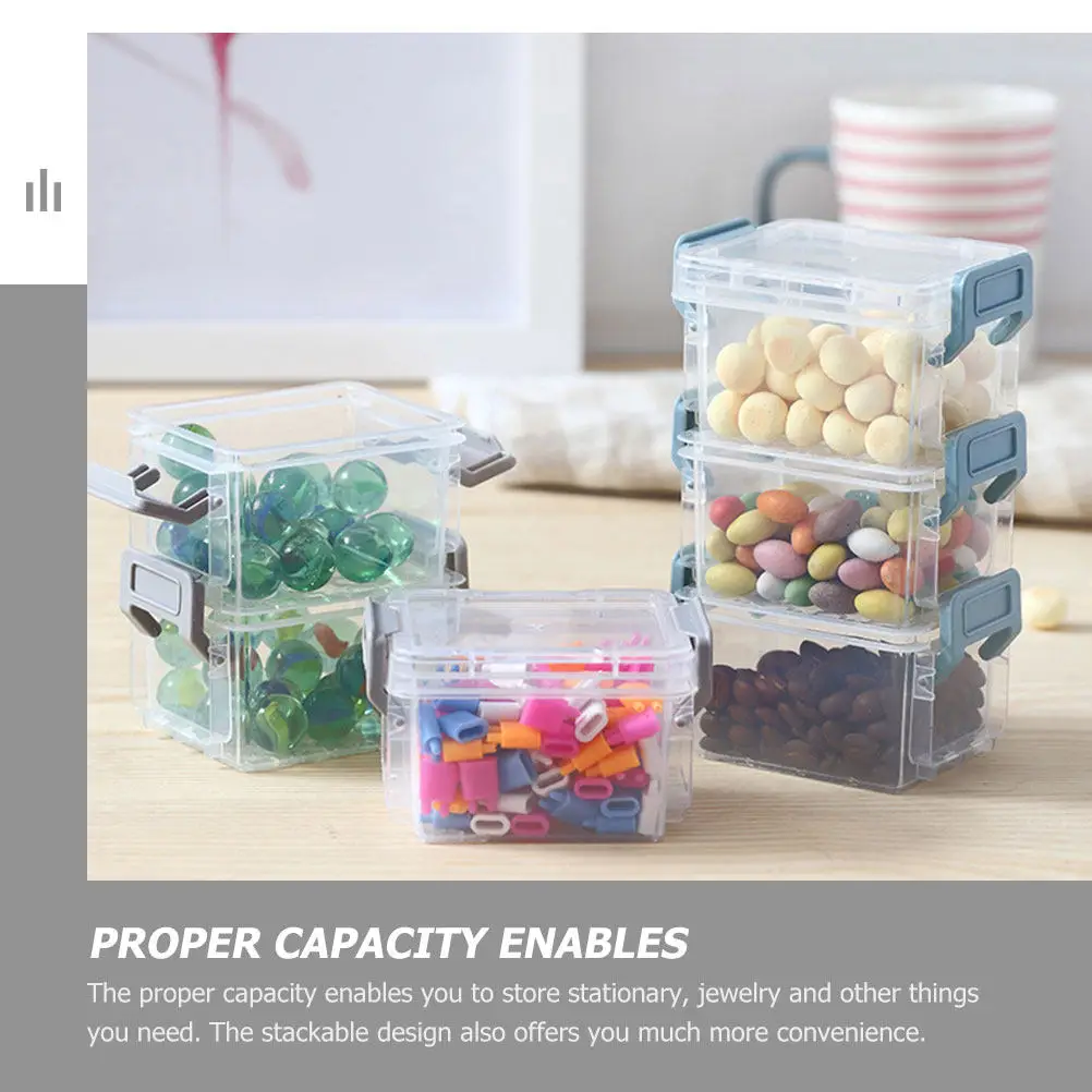 

Набор из 6 прозрачных штабелируемых контейнеров для хранения: органайзеры для рабочего стола, ювелирных украшений, косметики и мелочей, с застежками разных цветов