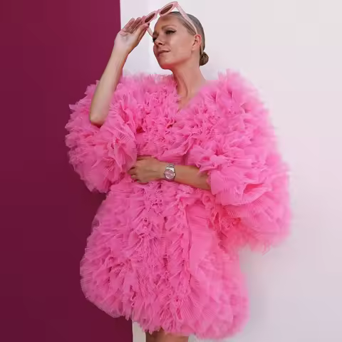 Chic Tiered Tulle Mini Dress Layered Ruffled Tulle Ball Gown Women Jackets Coat Evening Party Dress Event Gala Dress Custom Made