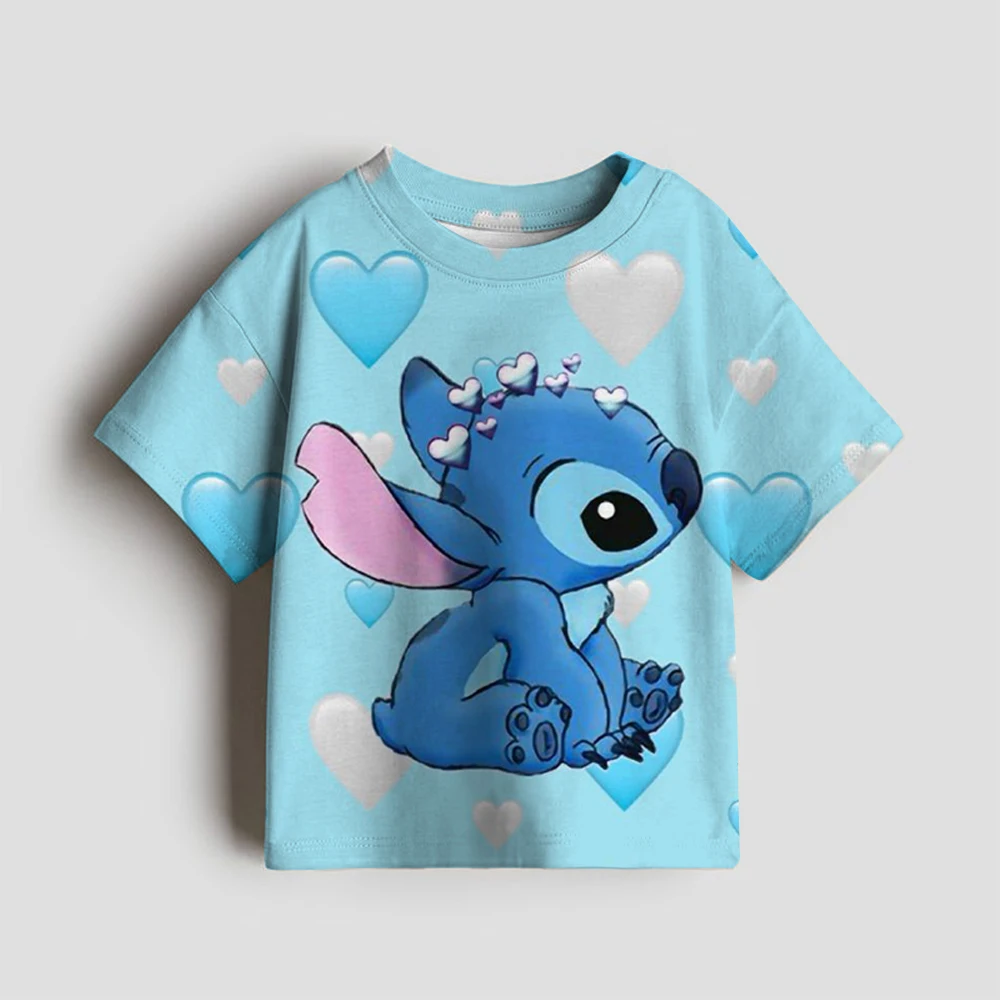 

Vibrant and fashionable Lilo&Stitch Disney cartoon printed T-shirt for boys and girls, universal children's short sleeved shirt